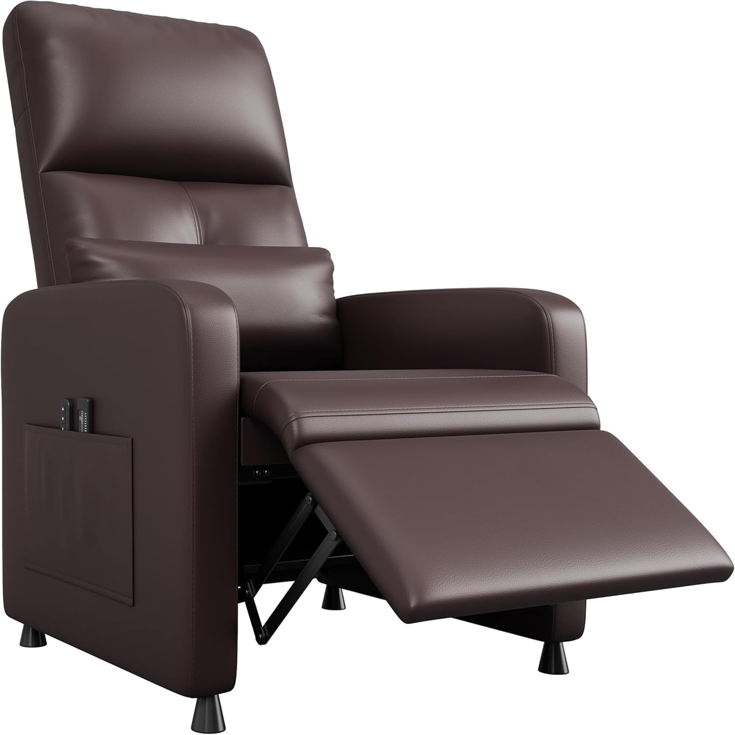 Recliner Chair Power Tall Back Padded Seat 2 Side Pockets USB Port Brown