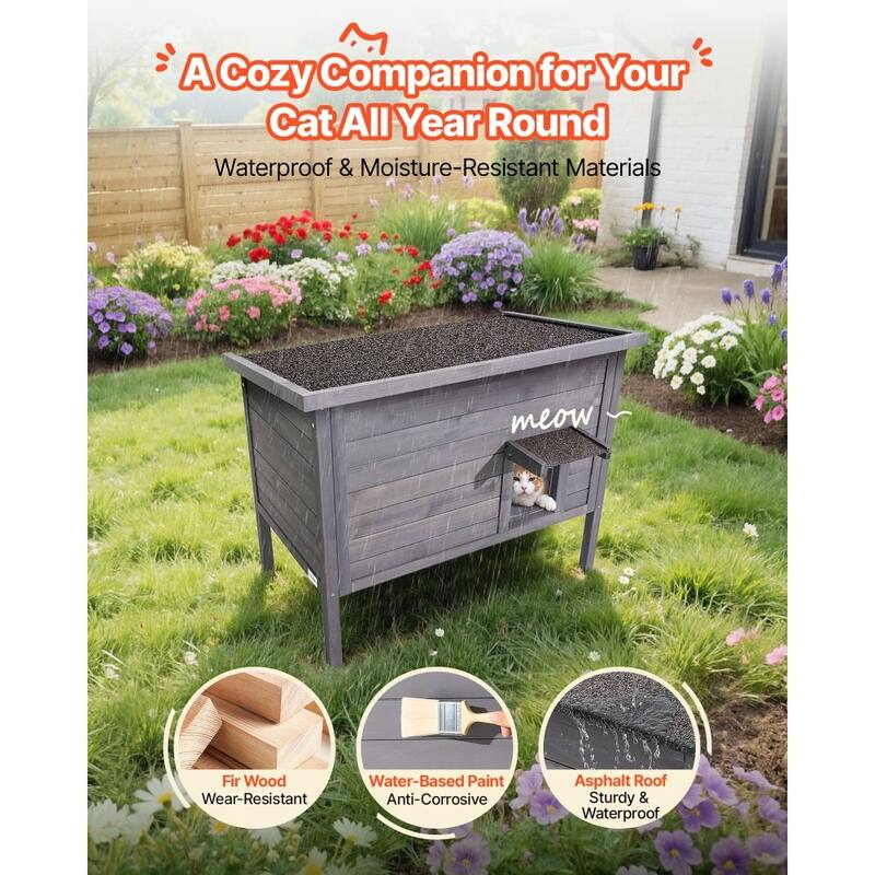 Insulated Wooden Cat House with Heating Pad and Waterproof Outdoor Shelter for Multiple Cats