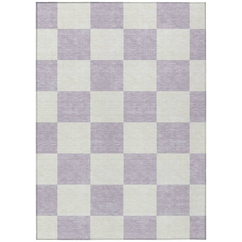 Machine Washable Indoor/ Outdoor Modern Checker Chantille Rug