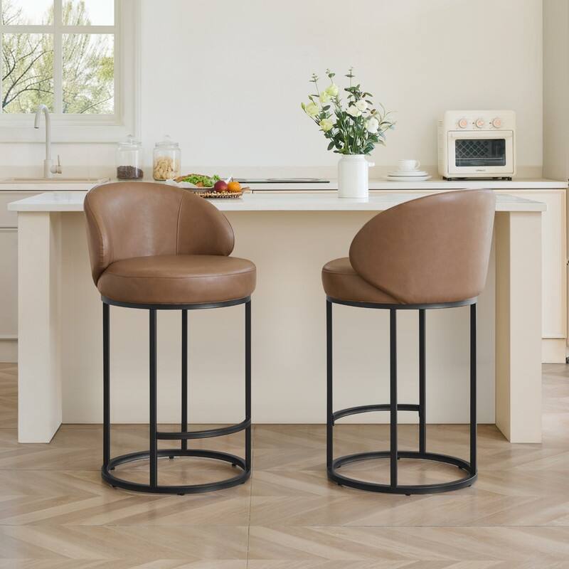 Spruce & Spring Chloe Upholstered Swivel Counter Bar Stool with Metal Frame and Arched Back