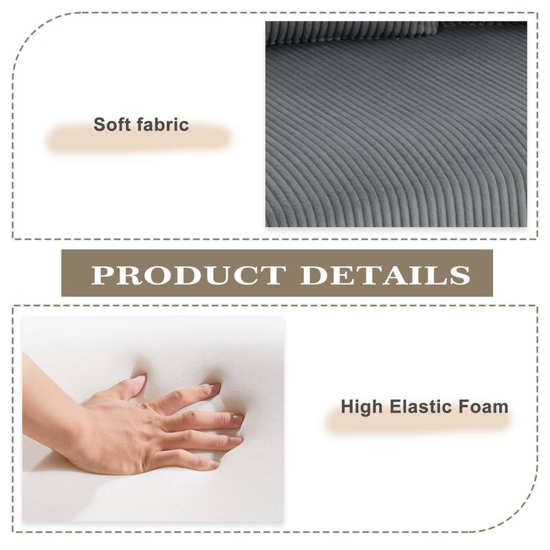 Oversized Corduroy Upholstery Modular Sofa No Assembly