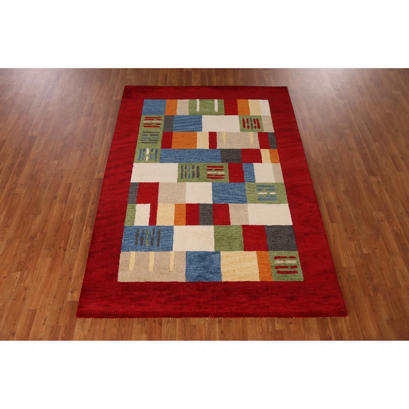 Modern Geometric Gabbeh Indian Area Rug Handmade Wool Carpet - 5'3" x 7'7"