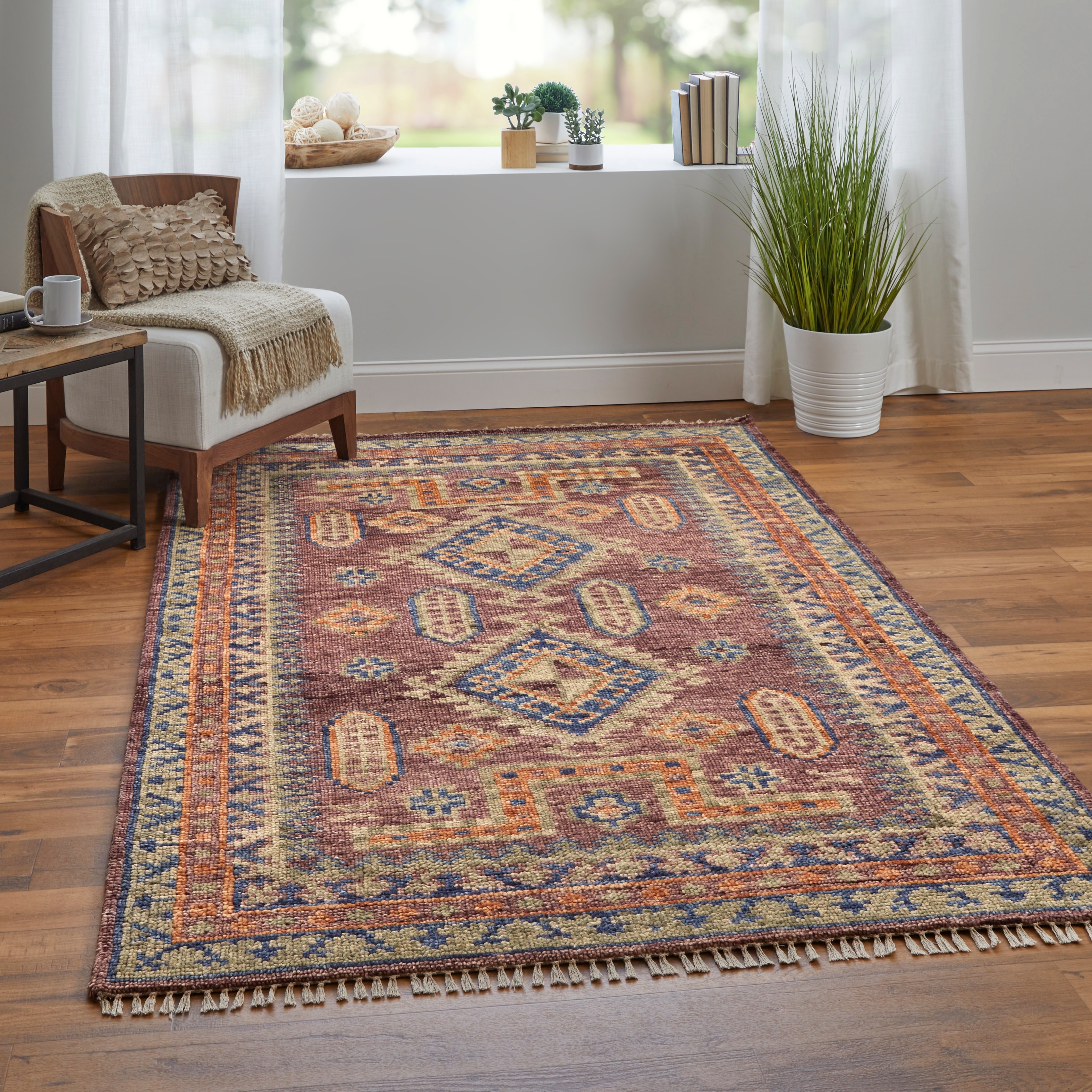 Grand Bazaar Foxboro Hand Knotted Geometric Traditional Area Rug