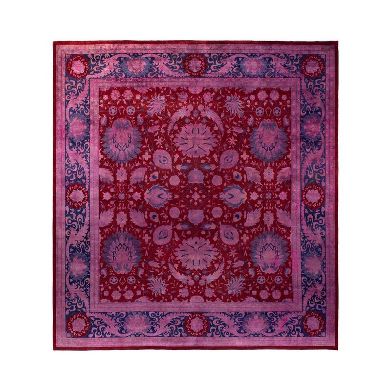 Overton Handknotted Wool Vintage Inspired Contemporary Overdyed Red Area Rug - 13' 3" x 12' 1"