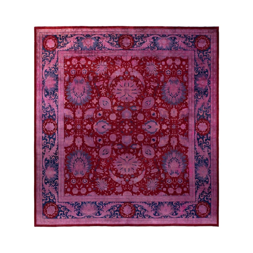 Overton Handknotted Wool Vintage Inspired Contemporary Overdyed Red Area Rug - 13' 3" x 12' 1"