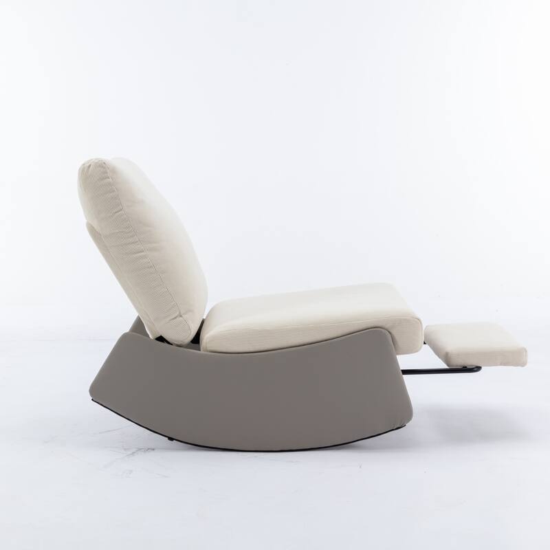 Corduroy Rocking Recliner Chair with Adjustable Back & Ottoman