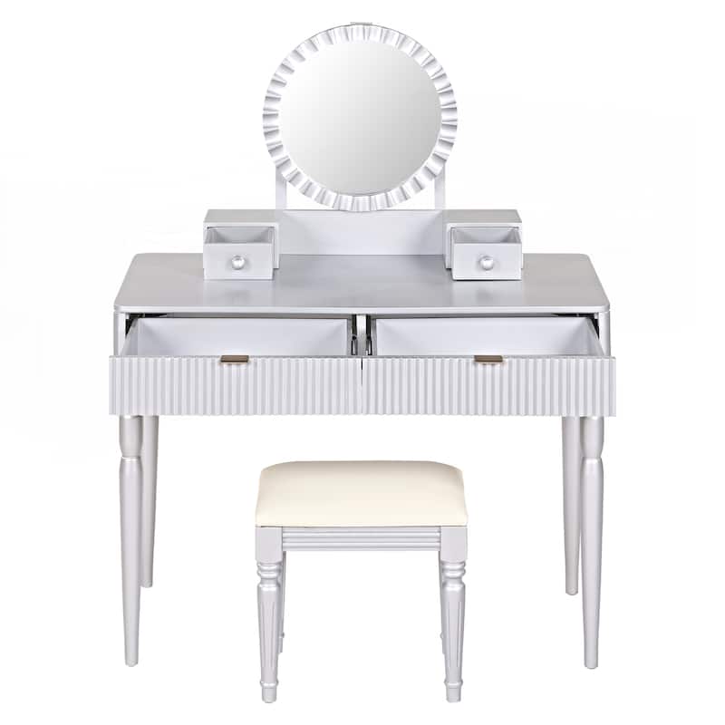 Luxury Vanity Desk with Round Mirror