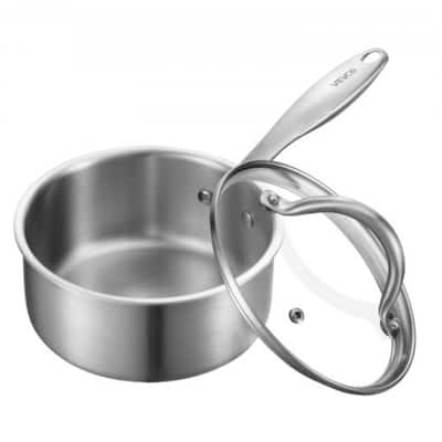 Silver 1.5QT Aluminum Tri-Ply Saucepan with Glass Lid for All Stovetops