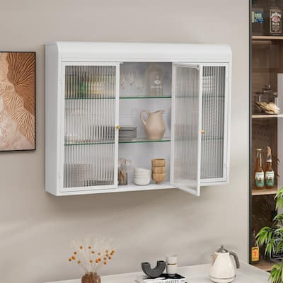 Modern 3-Glass Door Arched Wall Mounted Cabinet