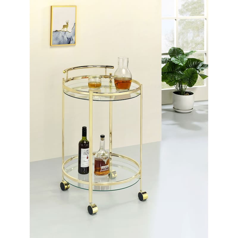 Chrissy 2-Tier Round Glass Shelf Metal Bar Cart