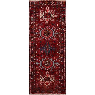Vintage Red Gharajeh Persian Runner Rug Handmade Wool Carpet - 1'10" x 5'4"