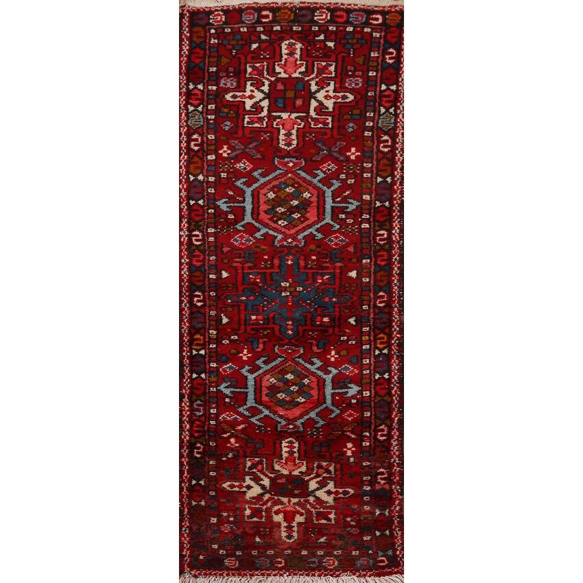 Vintage Red Gharajeh Persian Runner Rug Handmade Wool Carpet - 1'10" x 5'4"