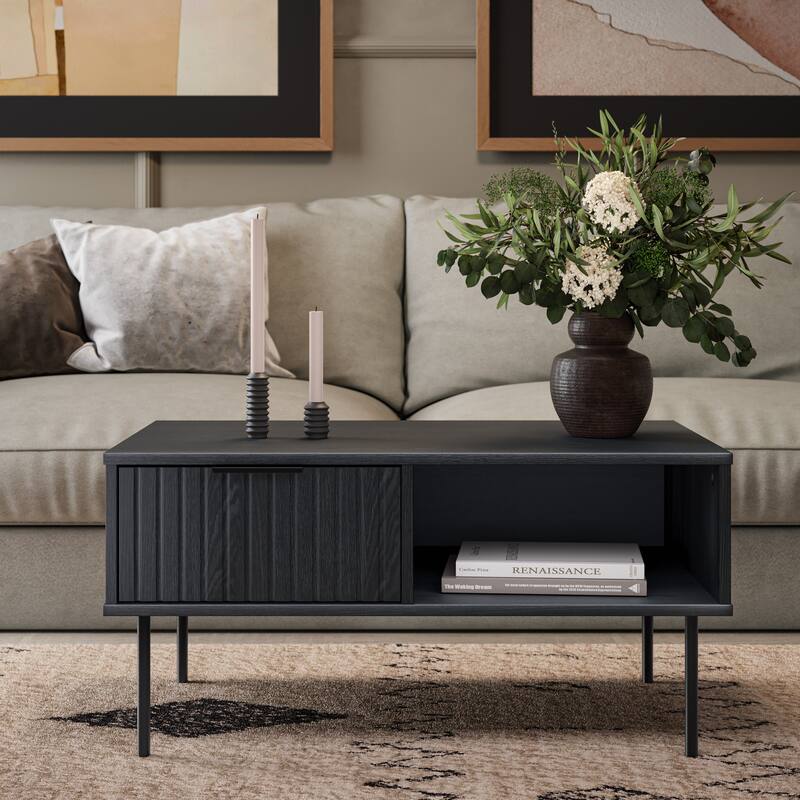 Alexander Fluted Coffee Table with Drawer - Black
