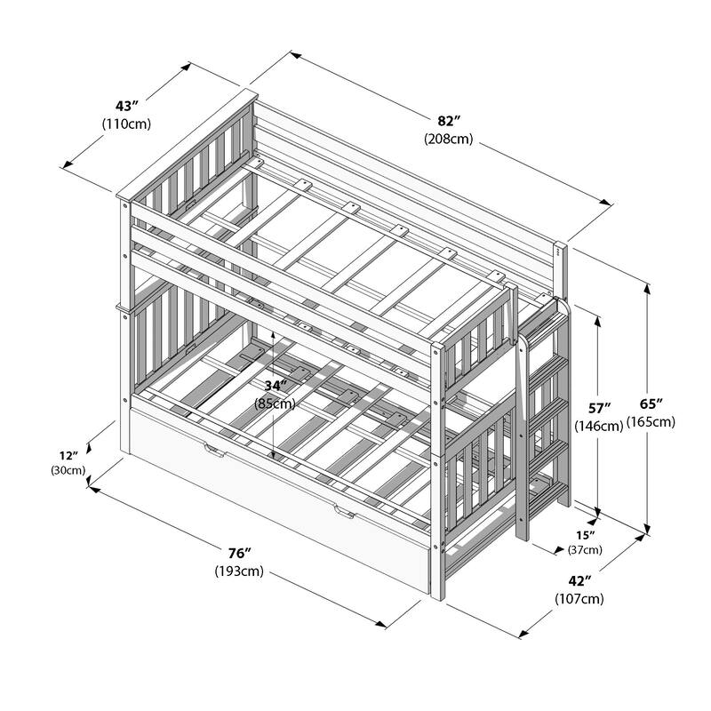 Max and Lily Twin over Twin Bunk Bed with Ladder on End and Trundle