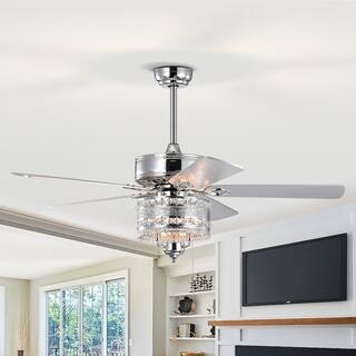 52'' Classical Chrome Crystal Ceiling Fan with 5 Reversible Blades and Pull Chain - 52 Inches