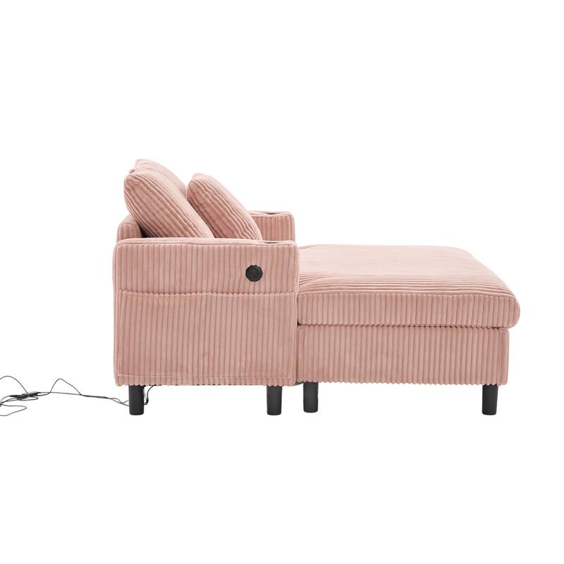 GDFStudio - Corduroy Recliner Sofa with USB Charging, RGB LED Light Strip - Suitable for Living Room and Bedroom