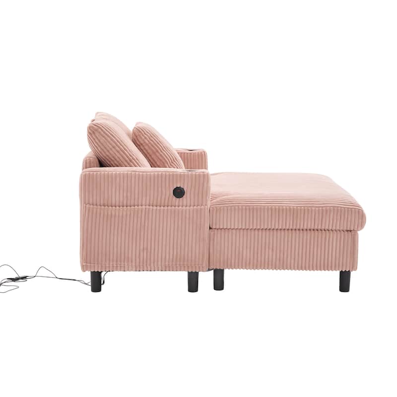 Recliner Sofa Loveseat with Chaise Lounge, Sleeper Sofa with USB & Type-C Charging Ports, Sofa Bed with Cup Holders