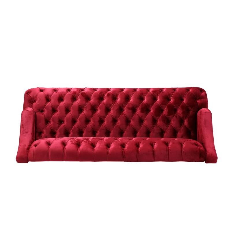 3-Seat PU Sofa with Tufted Stitching, Birch Legs for Living Room