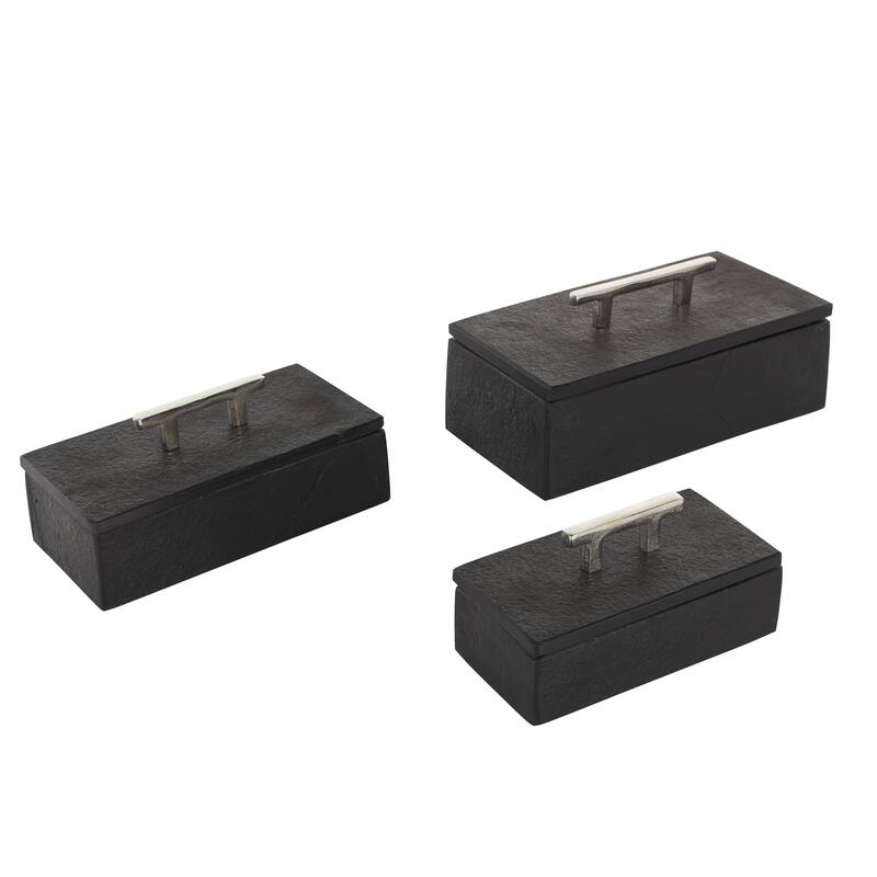 Marble Decorative Box with Gold or Silver Aluminum Handle Set of 3 - Black, White, or Green - Roche River Decor