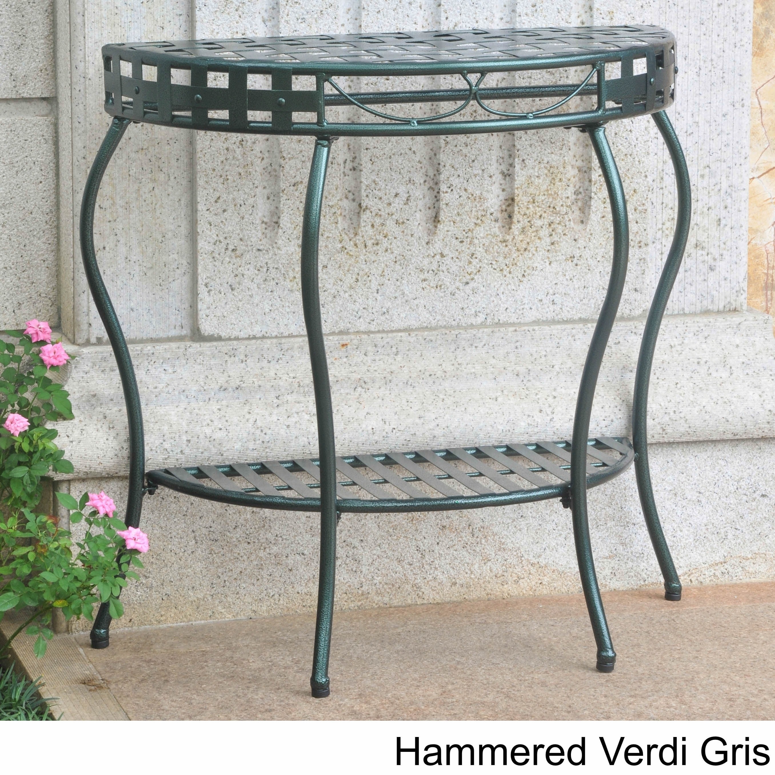 International Caravan Santa Fe Iron Nailhead 2-Tier Half Moon Table International Caravan Santa Fe Iron Nailhead 2-Tier Half Moon Table