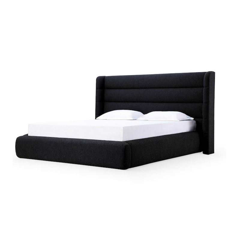 Mase Full Platform Bed Boucle Upholstery Wingback Headboard Gray