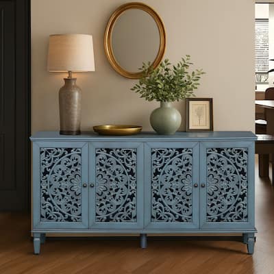 Vintage Elegant Wooden Sideboard with Carved Cabinet Doors