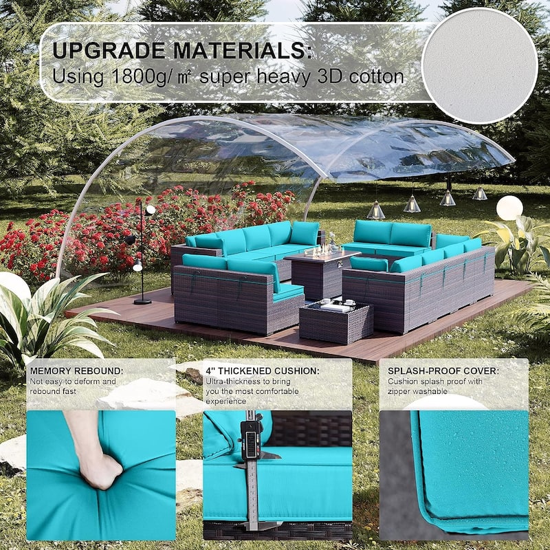 Kullavik 15 Pieces Outdoor Patio Furniture Set with Fire Pit Table