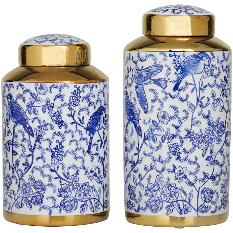White, Black, Gold, Blue or Silver Ceramic Decorative Jars with Gold or Silver Accents (Set of 2)