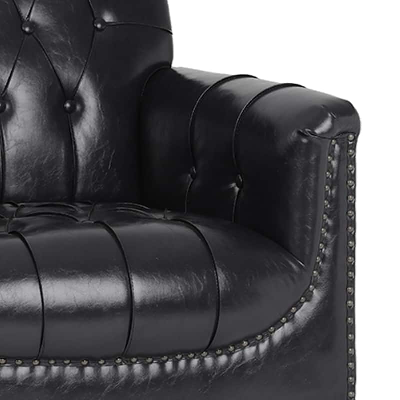 Traditional Faux Leather Tufted Accent Arm Chair with Nailhead Trim