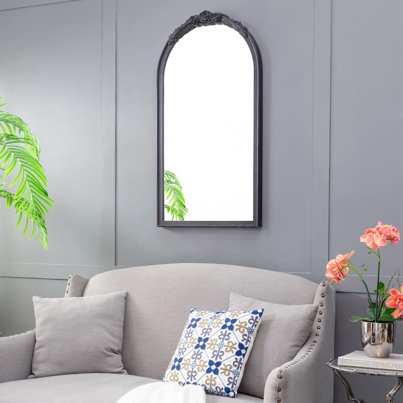 23" x 42" Hand Carved Antique Mirror Frame - Black
