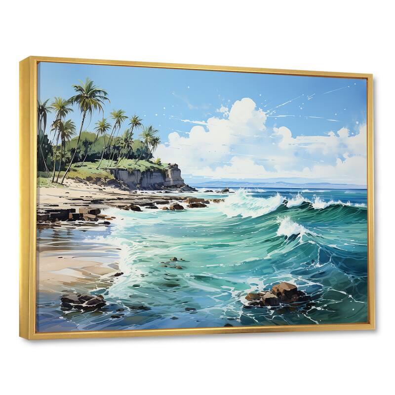 Designart "Turquoise Palm Tree Tropics Breeze" Palms & Palm Trees Framed Wall Decor