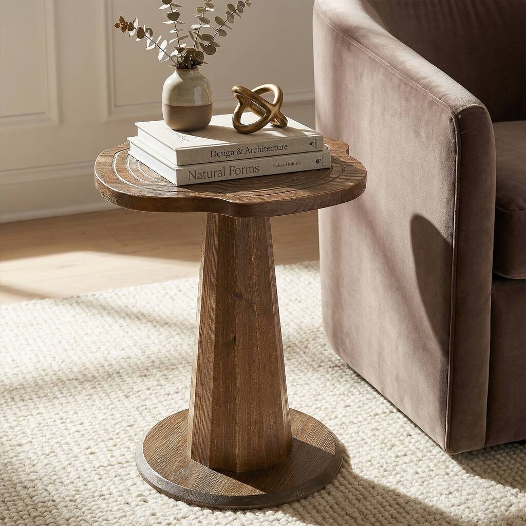 19.69" Solid Wood Stump Side Table, Rustic Nightstand