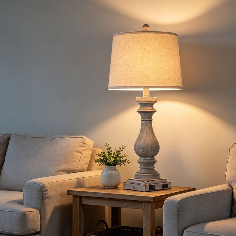 27.5'' Beige Bedside Resin Table Lamps with Built-in USB Ports, and Touch Control (Set of 2) - 12.5'' x 12.5'' x 27.5''