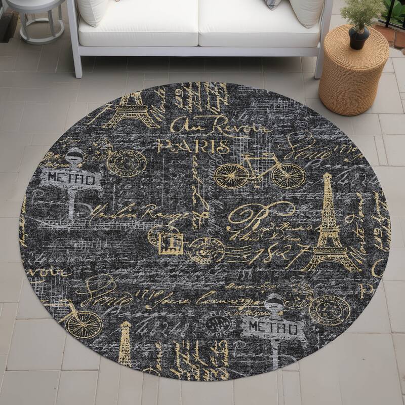 Machine Washable Indoor/ Outdoor Paris Chic Chantille Rug - Black - 8' x 8'