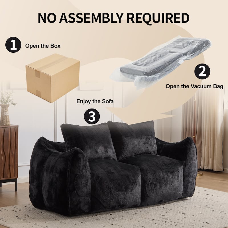 Giant Lazy Bean Bag Couch Chair Ultra Soft Fluffy Loveseat Sofa Chaise Lounge Indoor Cozy Faux Fur Reading Chair with Pillows