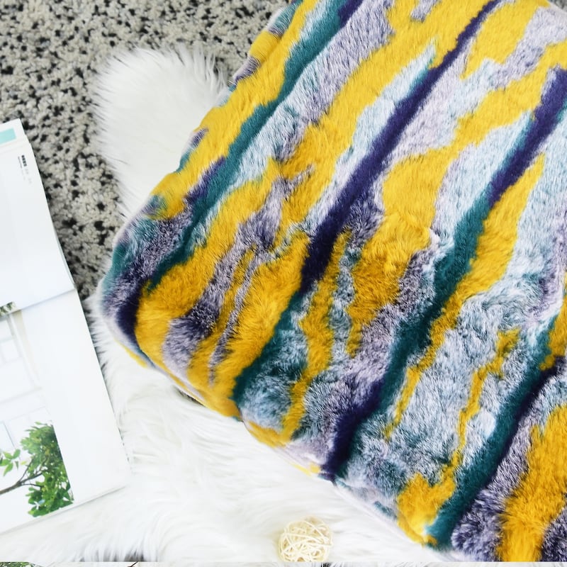 Home Soft Things Multi Jacquard Fauxfur Rectangle Ottoman