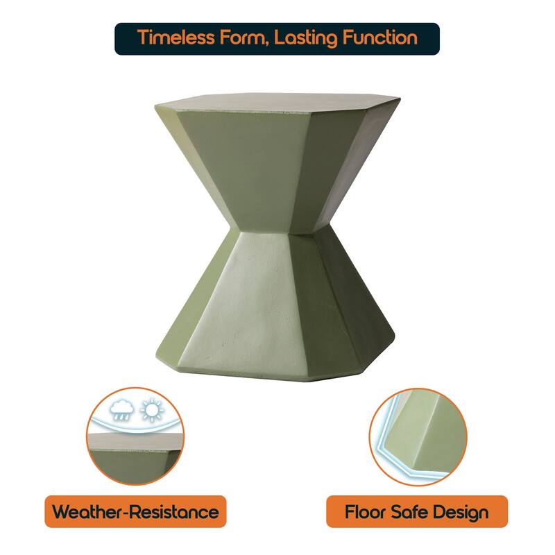 Azure 17" Modern Fiberstone Octagonal Accent Side End Table for Patio, Garden, Living Room, Bedroom, or Home Office Use