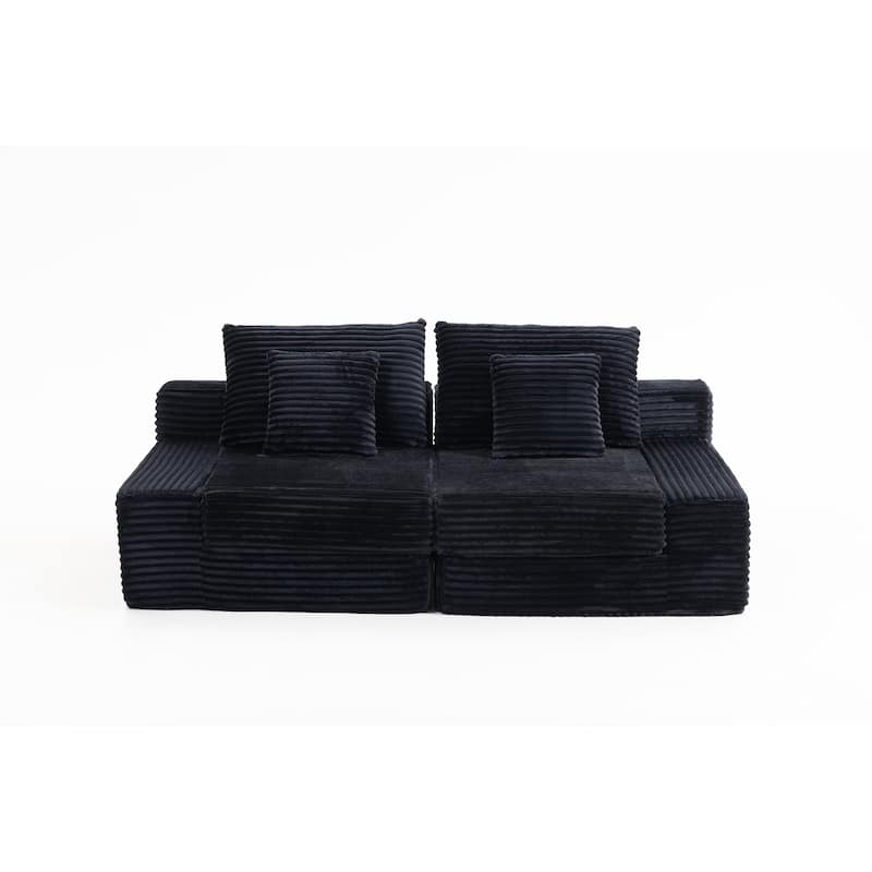 Double Chaise Lounge Sofa, Cloud Plush Sofa Bed, Upholstered Boneless Cloud Sofa Deep Seat, Sleeper Loveseat Chair - Black