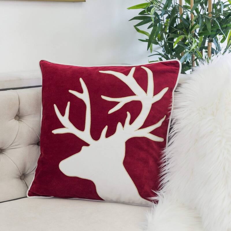 Holiday Reindeer Velvet Pillow with Insert 20x20 Inches Festive Decor