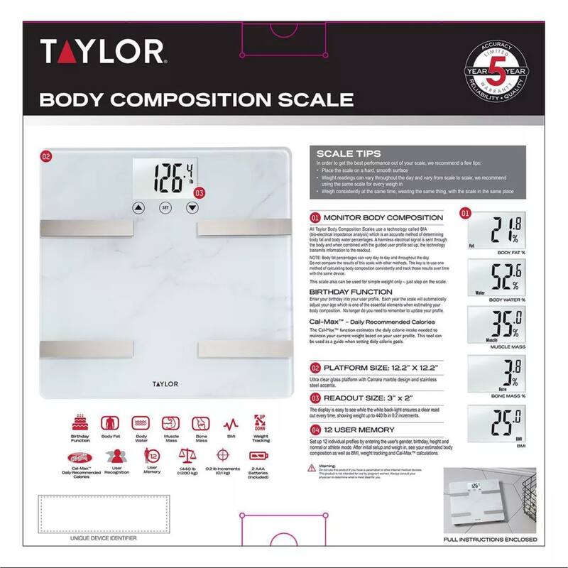 Taylor Digital Glass Marble Design Body Composition Scale