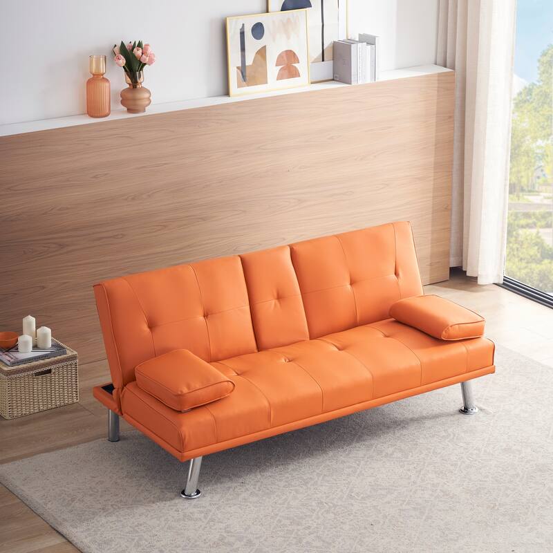 67 inch Adjustable Folding Sleeper Sofa Couch, PU Leather Fabric