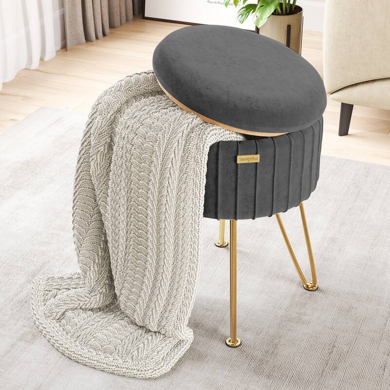 Emperyan Pleated Velvet Storage Ottoman, Modern Ottomans for Living Room and Bedroom