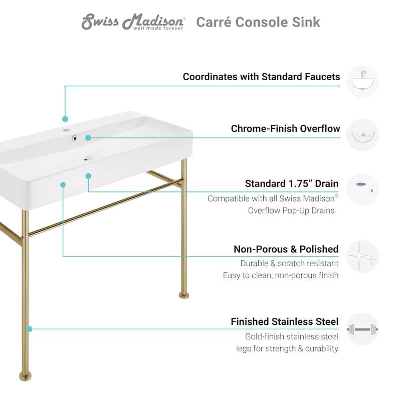 Claire Ceramic Console Sink White Basin Gold Legs