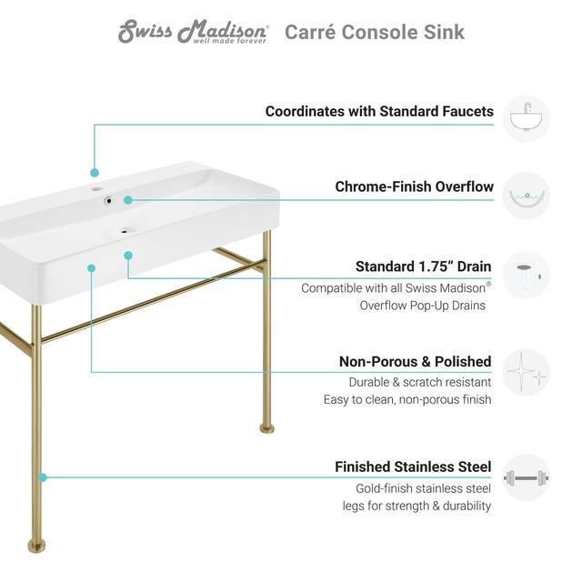 Claire Ceramic Console Sink White Basin Gold Legs