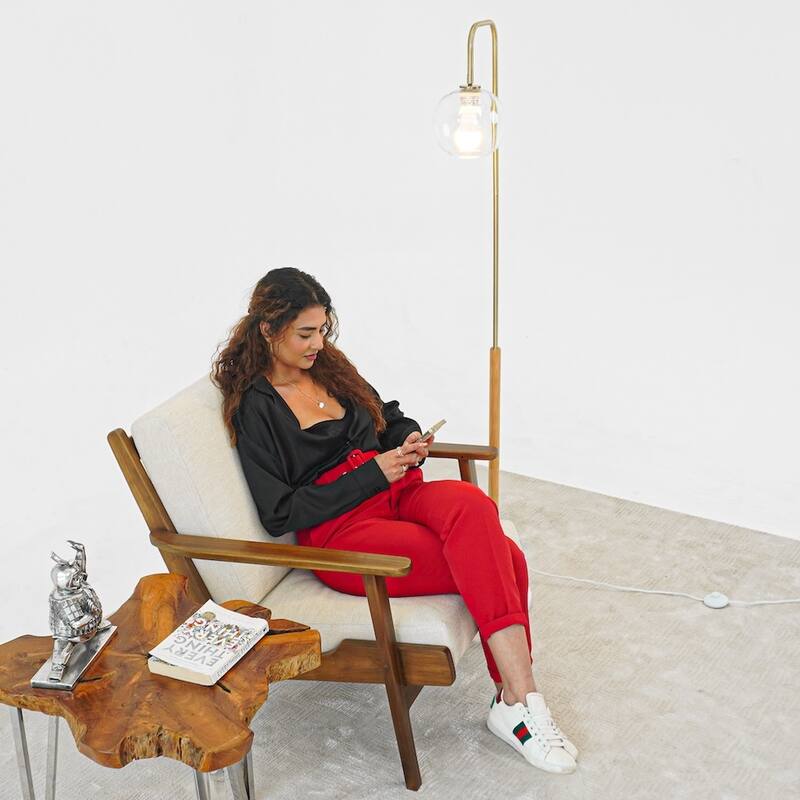 Gatsby Modern Marble Base Floor Lamp with White Globe Shade - White