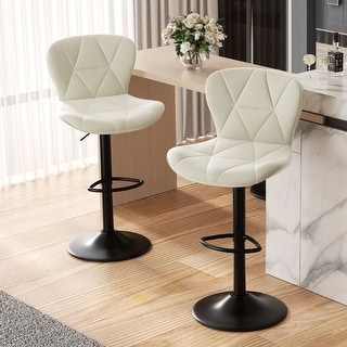 Set of 2 Faux Leather Adjustable Counter Height Bar Stools
