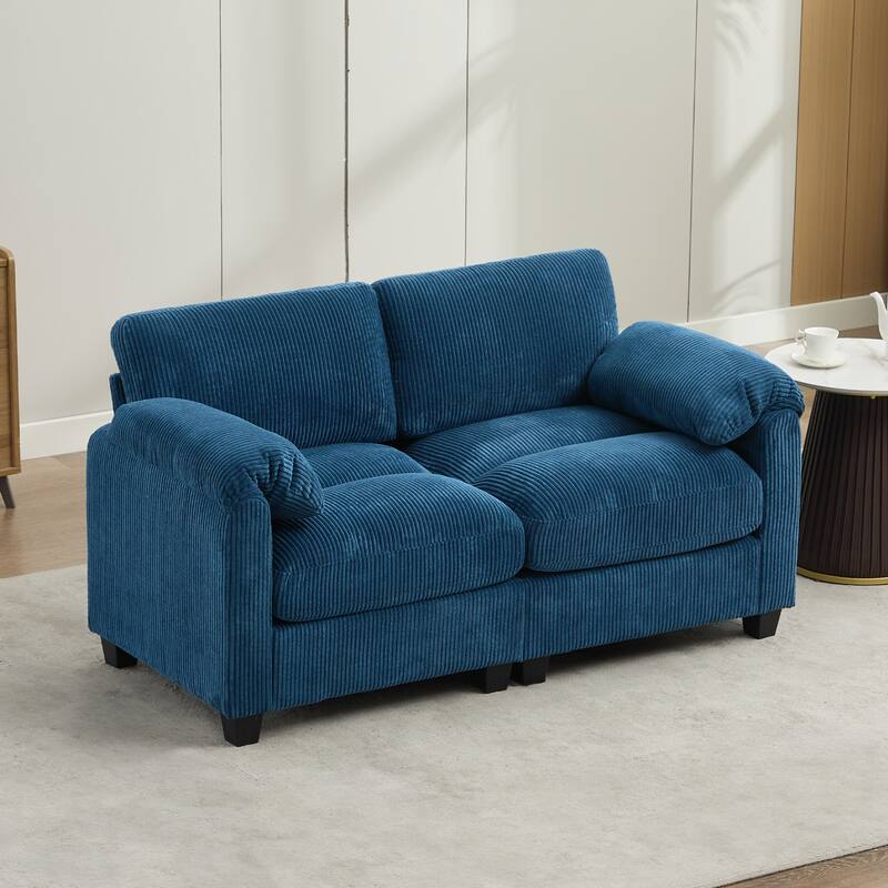 Multi-Seater Corduroy Sectional Sofa, Modular Settee, Included Removable Ottomans