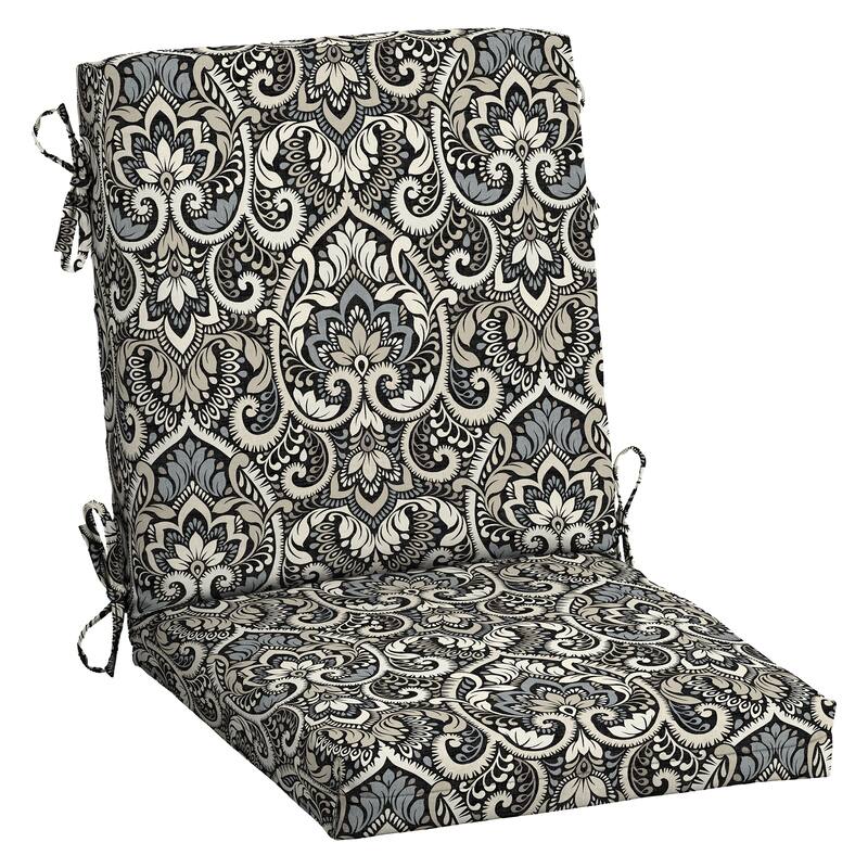 ARDEN Outdoor Midback Chair Cushion, 18 x 16.5 - Black Aurora Damask
