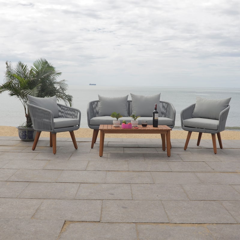 SAFAVIEH Outdoor Tobia 4-Piece Patio Conversation Set - 55W x 30D x 28H
