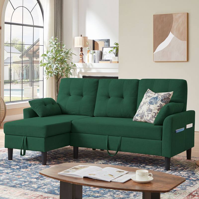 76.18" Upholstered Sleeper Pull Out Sofa Couch with Storage Chaise